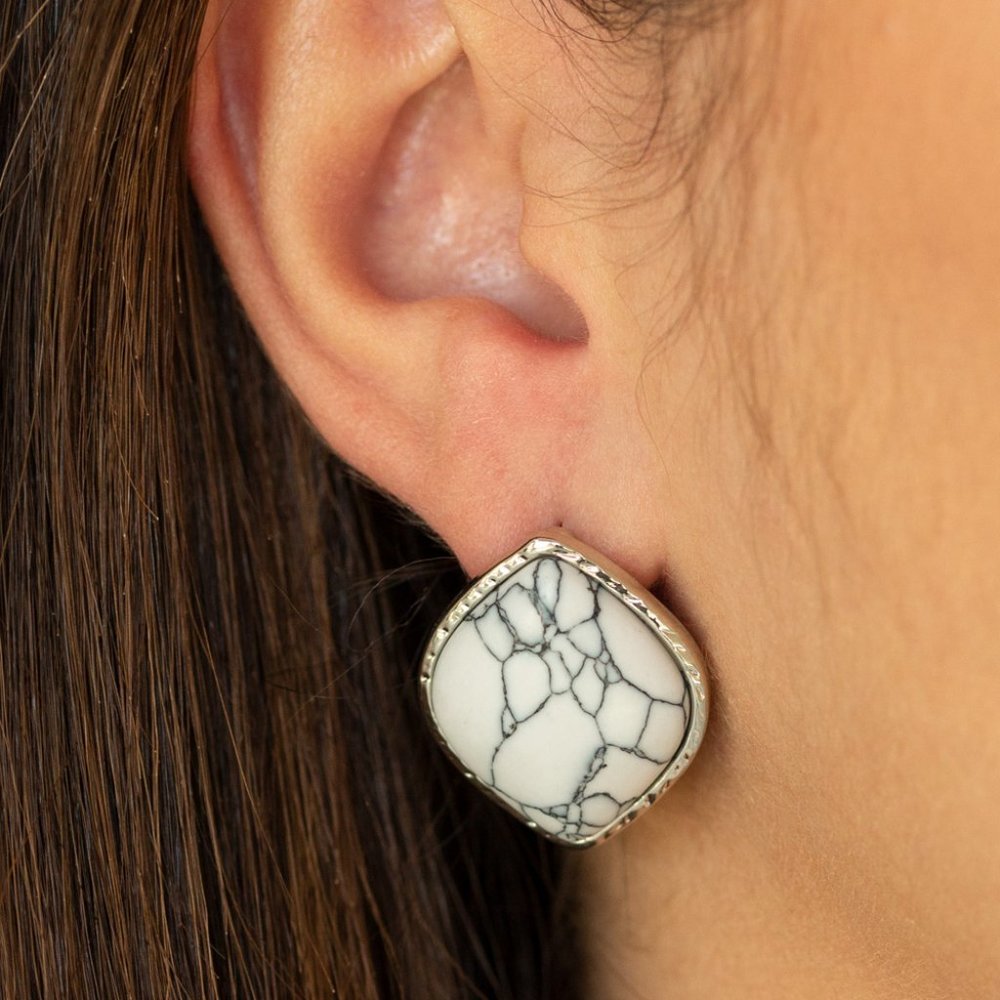 Marble Marvel - White Earrings